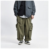 Multi Pocket Cargo Pants Mens Work Pants Safari Style Casual Wide Leg Pants Men Solid Color Baggy Trousers