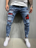 NEW Men Skinny Jeans Biker Destroyed Frayed Fit Denim Ripped Side Stripe Pencil Pants Hip Hop Streetwear Jeans S-3XL