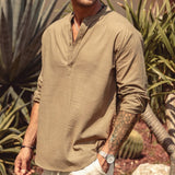 New Korean Mens Long Sleeve Tshirts Solid Color Loose Linen Shirts Cotton Blouses Men Clothing Collar Camisa Tops 5XL