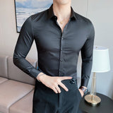 Plus Size 5XL-M Autumn New Solid Long Sleeve Dress Shirt Men Clothing Simple Slim Fit Casual Formal Wear Office Blouse Homme Hot