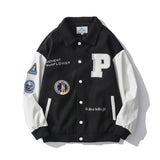 Men Patchwork Varsity Jacket Hip Hop Letter Embroidery American Vintage Bomber Jacket Streetwear Couple Loose Epaulettes Outwear