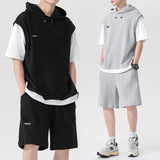 Summer Men's Large Size Sports Suit Breathable Casual Wear Wild High Street Chic Fake Two-piece Casual T-shirt + Simple Shorts