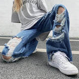 Ilooove Women's Y2K Clothes Ripped Jeans High Street Baggy Jeans Summer Mopping Harem Wide Punk Straight Denim Pants Jeans Men