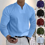 Men Tops Solid Color Slim Fit Long Sleeves Pullover Colorfast V Neck Casual Autumn Shirt Men Clothes Men's T-Shirts