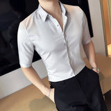 Top Quality Summer Ice Silk Half Sleeve Business Casual Shirts For Men Clothing 2023 Slim Fit Chemise Homme Prom Tuxedo 4XL-M