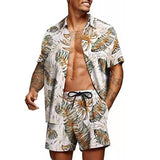 2023 Summer Hawaii Print Sets Men Hawaii Short Sleeve Shirt Shorts Two Piece Clothing Set Casual Palm Tree Floral Beach Suit