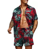 2023 Summer Hawaii Print Sets Men Hawaii Short Sleeve Shirt Shorts Two Piece Clothing Set Casual Palm Tree Floral Beach Suit