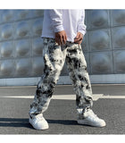 Mens Fashion Printed jeans Spring 2023 Mopping Trousers Jeans Korean Style High Street Loose Hip Hop Wide-leg Jean Pants