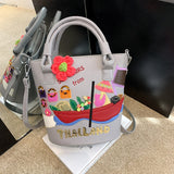 Women Bag Ladies new Trend Handbags Shoulder Messenger European and American Fashion Splice Embroidery Decorative Bucket Bag
