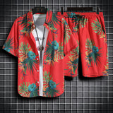 Men Summer Beach Floral Shirt 2 Piece Set Fashion Holiday Hawaiian Shirt + Shorts Sets Thin Quick Dry Casual Print Short Sleeve