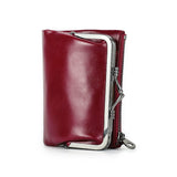 Genuine Leather Wallet Women Small Metal Frame Purse Ladies Hasp and Zipper Coin Pocket Credit Card Holder