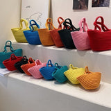 New 2023 Casual Solid Color Woven Bag Women Small Tote Straw Bag Beach Vacation Travel Shopping Shopper Handbag Female Open Bag