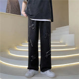 Men's High Street Jeans Loose Jeans Long Pants Hip Hop Men's Hong Kong Style Embroidered Loose Wide Leg Pants Boyfriend Jeans