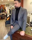 Plaid Italian Suits for Men Slim Fit Wedding Tuxedos Formal African Groom Wear Houndstooth 2 Piece Fashion Jacket with Pants