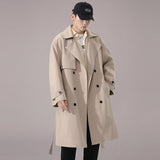 Elegant Men's Trend Trench Coat Outerwear Belte Cotton Windbreaker Jaqueta Jacket Oversized Overcoat Male British Trench For Men