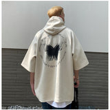 New Mens Hoodies Sweatshirts Short Sleeve Unisex Butterfly Print Dark Gothic trend Harajuku Casual American hooded sweater Top