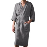 2023 New Men's Bathrobe Muslim Fashion Long Robes Three Quarter Sleeve Pocket Sleepwear with Sash Pajamas Robe Large Size 3XL