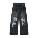 Men's Wear New Casual Jeans Trousers Spring Loose Wide Leg Patch Hole 2023 Contrast Color Male Pants Vintage 9A6952