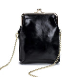 Vintage Genuine Leather Women Clip Bags Small Chain Crossbody Bag Fashion Kiss Lock Phone Bags High Quality Daily Purse Bag