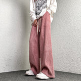 Large Size Men's Corduroy Pants Solid Color Drawstring Unisex Wide Leg Trousers Casual Japanese Style Male Pants