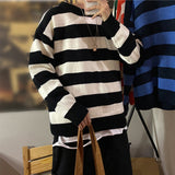 Stripe Knitted Sweater Men Autumn Winter Baggy Long Sleeves Tops Fashion All-Match Trend Streetwear Ins Vintage Y2K Male Clothes