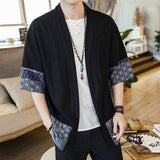 2023 Summer Men's Kimono Jackets Cardigan Mens Lightweight Casual Cotton Blends Linen Seven Sleeves Open Front Coat Outwear