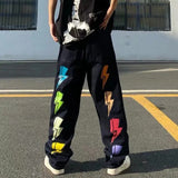 Printed Black Jeans Men Hip Hop Baggy Denim Trousers Fashion Straight Pants Spring Summer Man Bottoms Y2k Clothes Streetwear