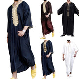 2023 Muslim Men's Robe Middle East Ethnic Loose Casual V Neck Mid Sleeve Retro Muslim Men's Jumpsuit Summer Muslim Sets M-4XL