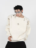 Men's Knitted Sweater New Autumn Winter Korean Fashion Metal Buckle Hollow Out Design 2023 Solid Color Male Tops 9A5467