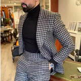 Plaid Italian Suits for Men Slim Fit Wedding Tuxedos Formal African Groom Wear Houndstooth 2 Piece Fashion Jacket with Pants