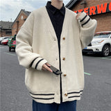 2023 British Retro Cardigan Sweater New Korean Harajuku Academic Knitted Sweater Pullover Hip Hop Streetwear Loose Knitwear Tops