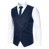 Men Suit Vest Coat Solid Color Metal Chain Decoration Classic Design Leisure Business Fashion Slim Fit Men Suit