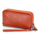 Fashion Floral Genuine Leather Women Clutch Purse Double Zipper Card Holder Wallets Female Wristlet Clutches Phone Purse Bag