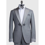 Formal Grey Suits For Men 2 Piece Slim Fit Groom Tuexdos Wedding Mandarin Button Peak Lapel Prom Blazer (Jacket + Pants) 2023