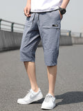 Plus Size Summer Capris Pants Men Breathable Cool Calf-Length Short Sweatpants Loose Casual Cropped Trousers 8XL