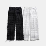 Ilooove White Hip Hop Jeans Striped Tassel Frayed Straight Baggy Jeans Pants Harajuku Male Female Solid Streetwear Casual Denim Trousers