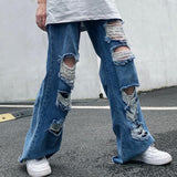 Ilooove Women's Y2K Clothes Ripped Jeans High Street Baggy Jeans Summer Mopping Harem Wide Punk Straight Denim Pants Jeans Men