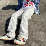 Ilooove White Hip Hop Jeans Striped Tassel Frayed Straight Baggy Jeans Pants Harajuku Male Female Solid Streetwear Casual Denim Trousers