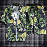 Men Summer Beach Floral Shirt 2 Piece Set Fashion Holiday Hawaiian Shirt + Shorts Sets Thin Quick Dry Casual Print Short Sleeve