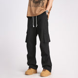 2023 Men's Fashion Trend Ventilate Work Cargo Casual Pants Large Pocket Decoration Sweatpants Elastic Waist Trousers