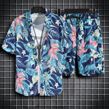 Men Summer Beach Floral Shirt 2 Piece Set Fashion Holiday Hawaiian Shirt + Shorts Sets Thin Quick Dry Casual Print Short Sleeve