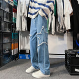 Star Embroidery Jeans Hip Hop Trousers Male Denim Pants Wide Leg Women's Casual Streetwear Harajuku Fashion Trend Straight Pants