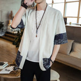 2023 Summer Men's Kimono Jackets Cardigan Mens Lightweight Casual Cotton Blends Linen Seven Sleeves Open Front Coat Outwear