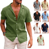 Men's Tops Casual Button Down Shirt Short Sleeve Linen Beach Short Sleeve Summer