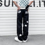 Vintage Gothic Men Women Straight Loose Jeans Star Printed Men High Street Black Denim Trousers Y2K Summer Spring Streetwear