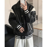 2023 Men's Retro Lapel Collar Motorcycle Pu Leather Baseball Streetwear Jacket Fashion Trend Loose outerwear Black Color Coats