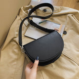 Retro Solid Color Saddle Bag High Quality Leather Shoulder Bags for Women New Simple Ladies Crossbody Bag Designer Handbags