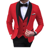 Blue Slit Mens Suits 3 Piece Black Shawl Lapel Casual Tuxedos for Wedding Groomsmen Suits Men (Blazer+Vest+Pant)