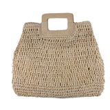 Summer Straw Handbag Wooden Handle Large Capacity Paper Rope Woven Straw Bag 2023 New Fashion Summer Vacation Travel Beach Bag