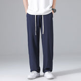 Men's Jogger S-4XL Summer Track Quick Drying Ice Silk Loose Casual Wide Pants Straight Baggy Trousers Male Navy Sweatpants Sport